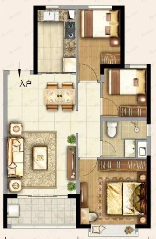 西安恒大文化旅游城(西咸新区)3室2厅1卫户型图