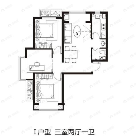 千渡东山晴3室2厅1卫户型图