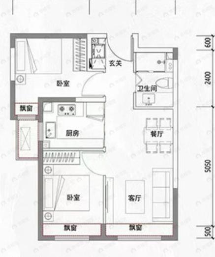 建发·观堂府2室2厅1卫户型图
