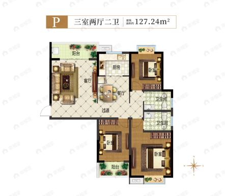 明山学府东苑3室2厅2卫户型图