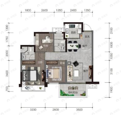 深石汉华锦上城3室2厅2卫户型图