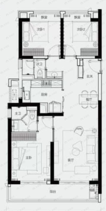 绿城留香园3室2厅2卫户型图