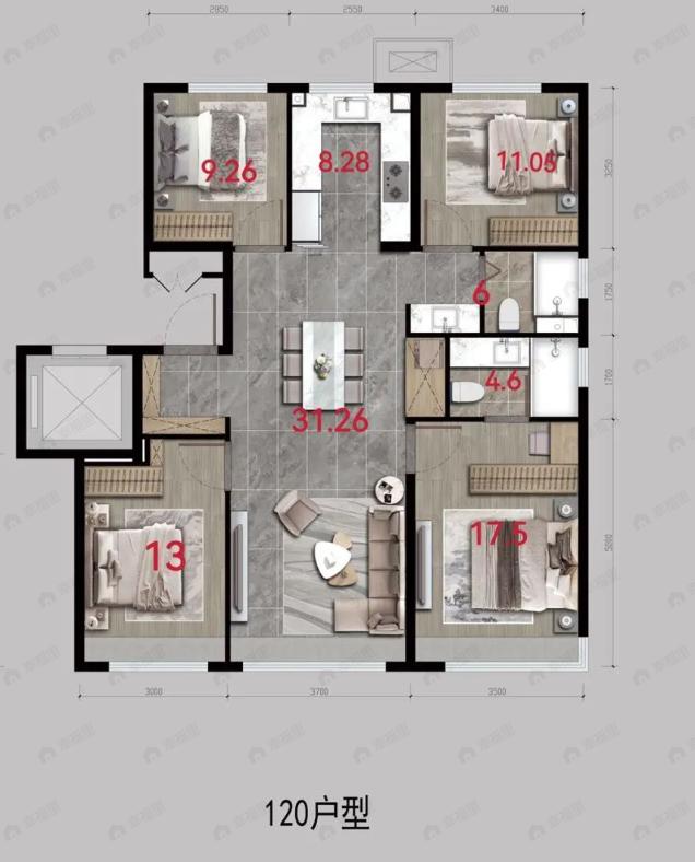 璀璨公元4室2厅2卫户型图