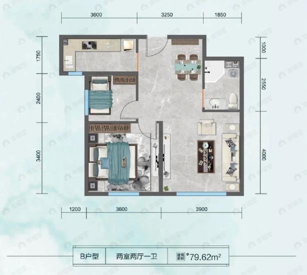 阳光恒昌·商务公园·一品苑2室2厅1卫户型图