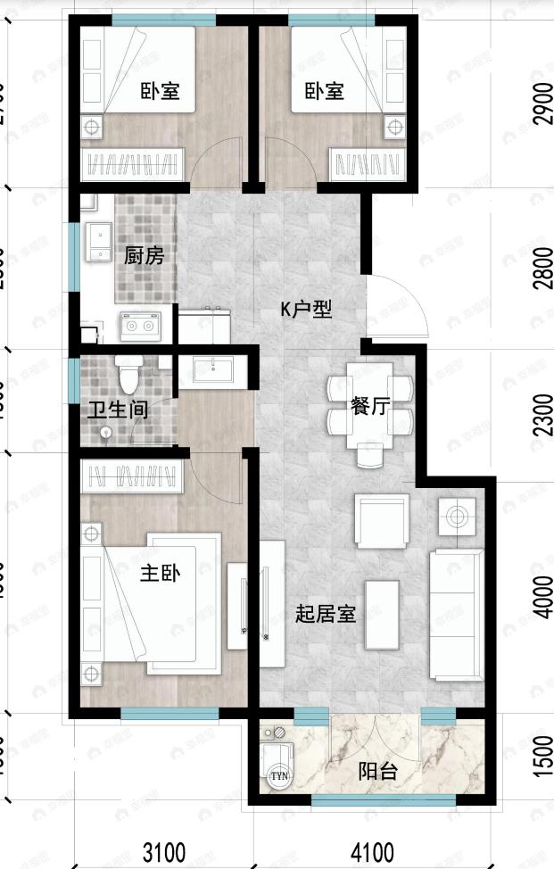 成龙学府·悦城3室2厅1卫户型图