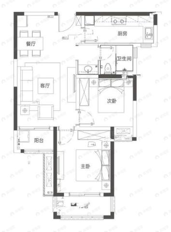 美联城观2室2厅1卫户型图