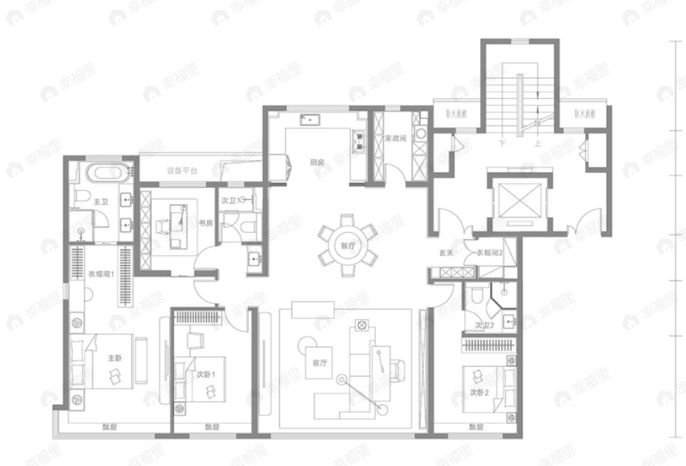 4室2厅3卫建面210平户型图