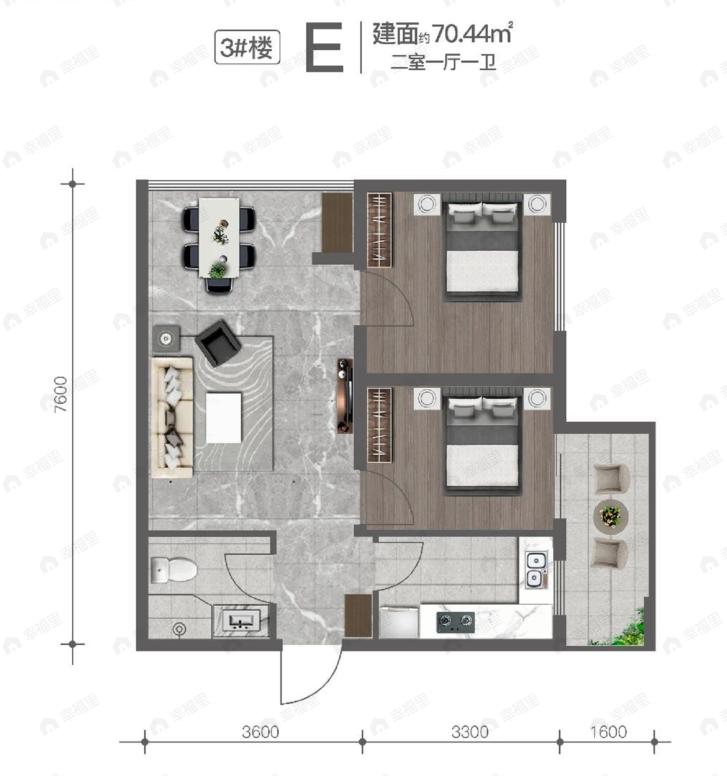 太白阅山2室1厅1卫户型图