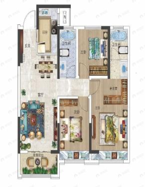 建控江山汇3室2厅2卫户型图