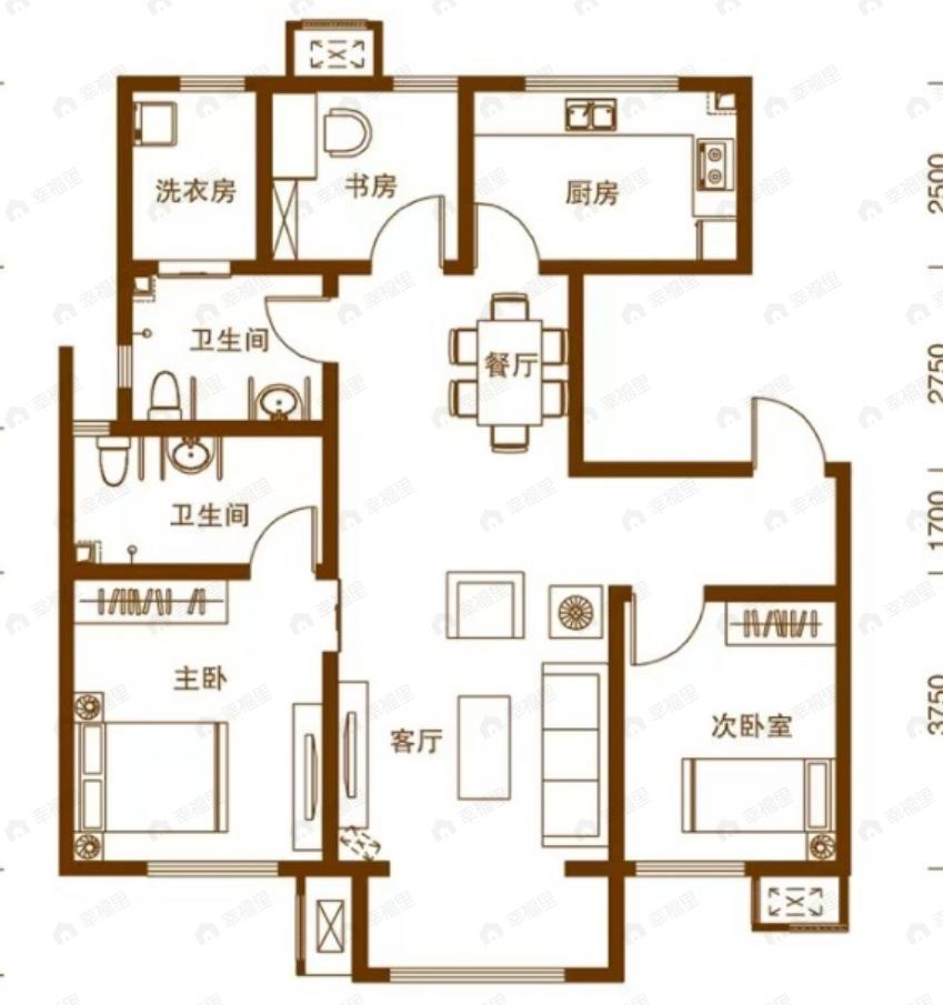 财富绿道丹庭3室2厅2卫户型图