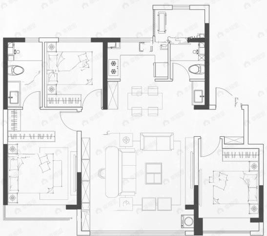 中国铁建·花语尚东3室2厅2卫户型图
