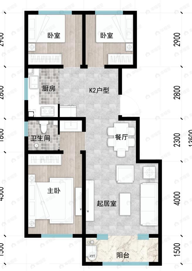 成龙学府·悦城3室2厅1卫户型图