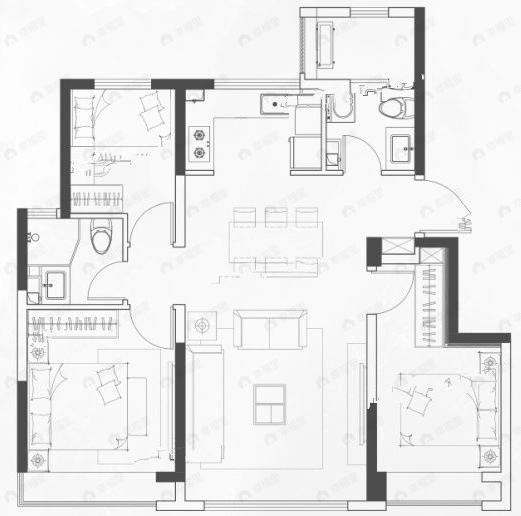 3室2厅2卫建面93平南户型图