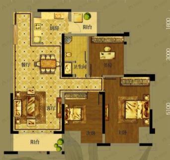 美泉16123室2厅2卫户型图