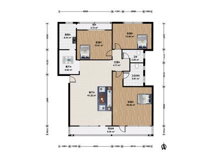 北京王府公寓3室2厅168.44平低楼层/共4层