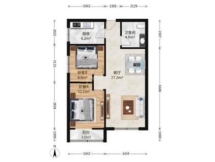 北京首开智慧社2室1厅89.69平高楼层/共21层