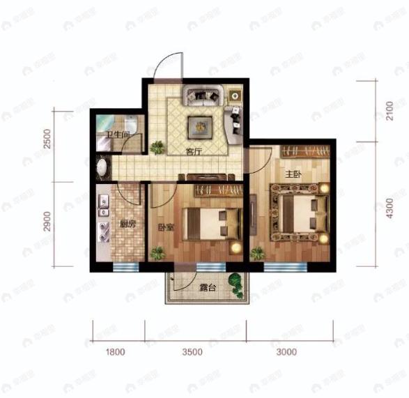 华沃滨河湾2室1厅1卫户型图