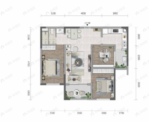世茂璀璨世家3室2厅1卫户型图