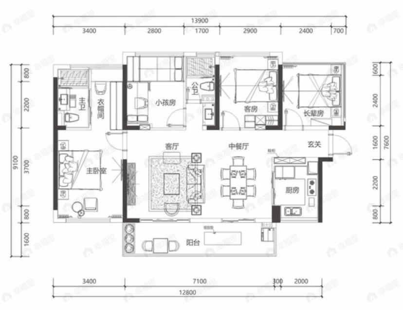 中穗御峰3室2厅2卫户型图