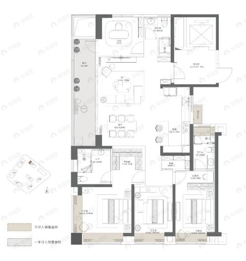 国铁城投国樾滨江4室2厅3卫户型图