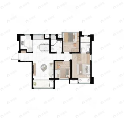 3室2厅2卫建面89m²南户型图