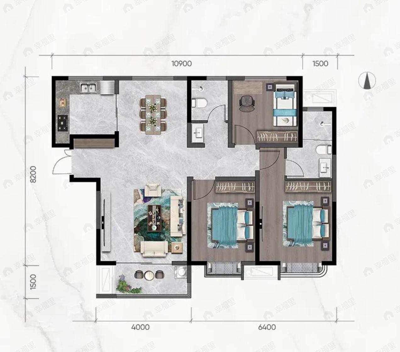 盈泰水岸东方3室2厅2卫户型图