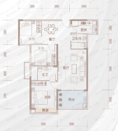 舜元臻园3室2厅2卫户型图
