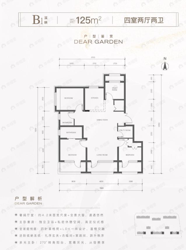 4室2厅2卫建面125平南|北户型图