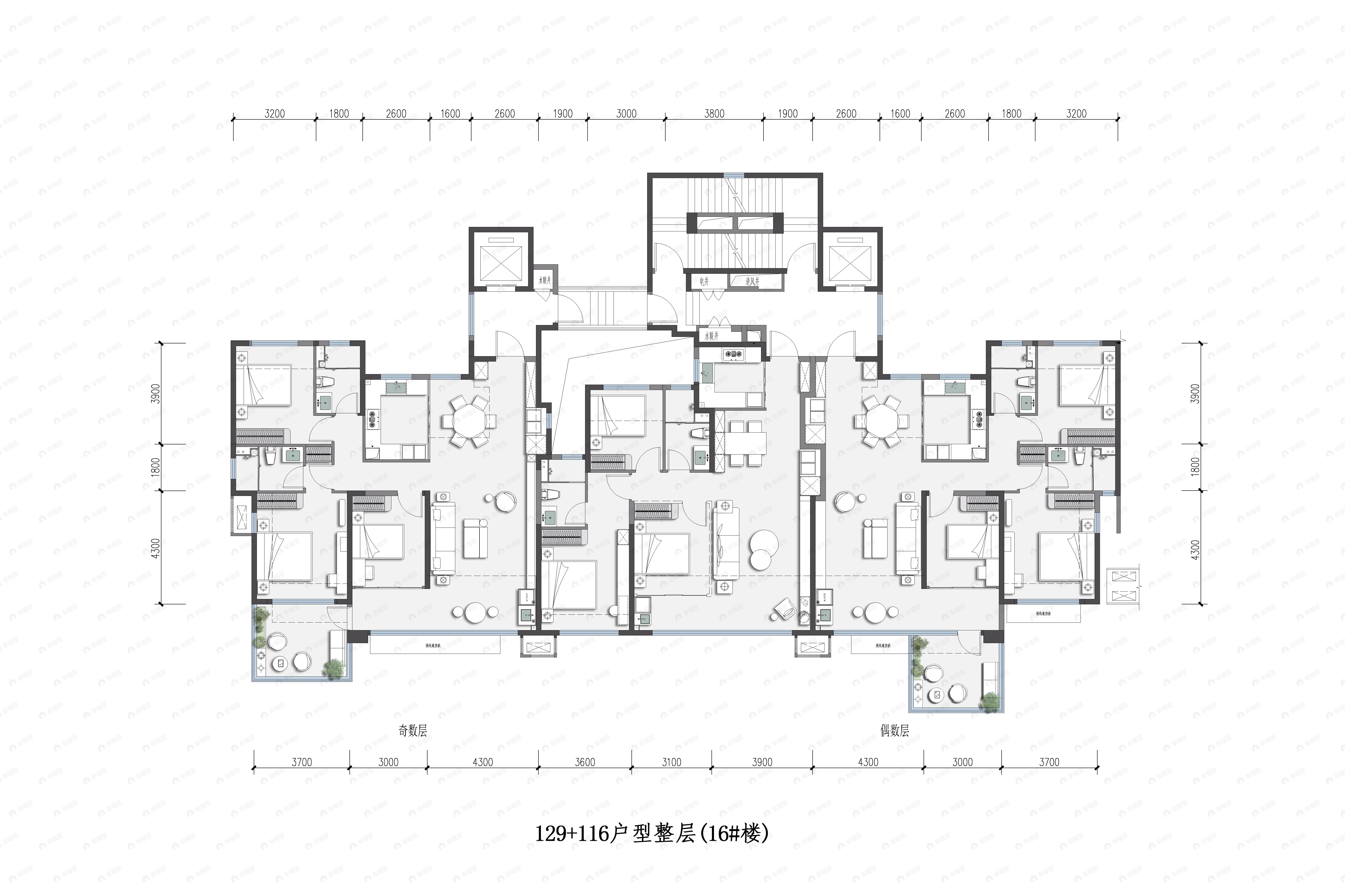 3室2厅2卫建面129平户型图