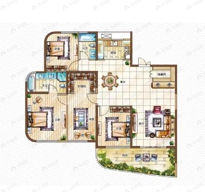 4室2厅2卫建面204平户型图