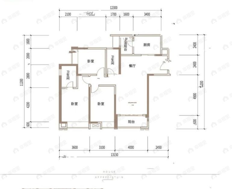 星悦北恒紫云3室2厅2卫户型图