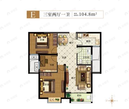 明山学府东苑3室2厅1卫户型图