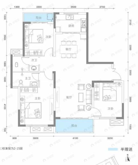 锦顺宸樾府3室2厅2卫户型图