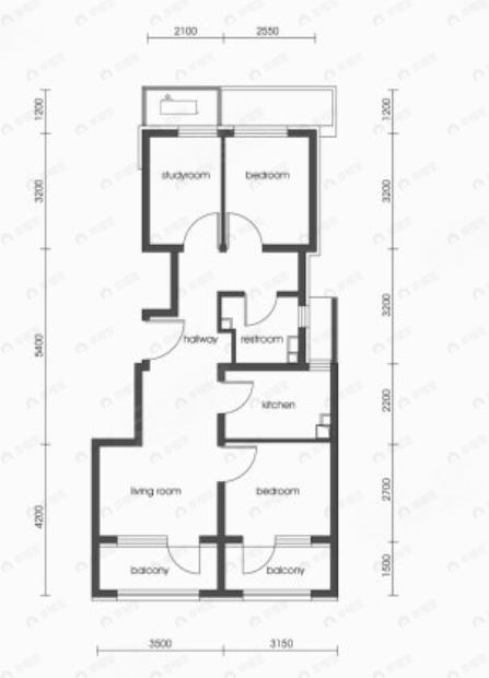 3室2厅1卫建面80平南|北户型图