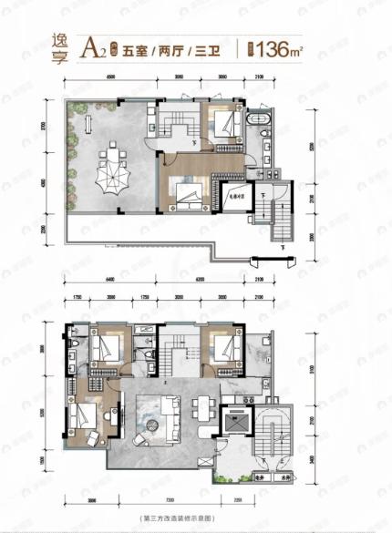 5室2厅3卫建面136平户型图