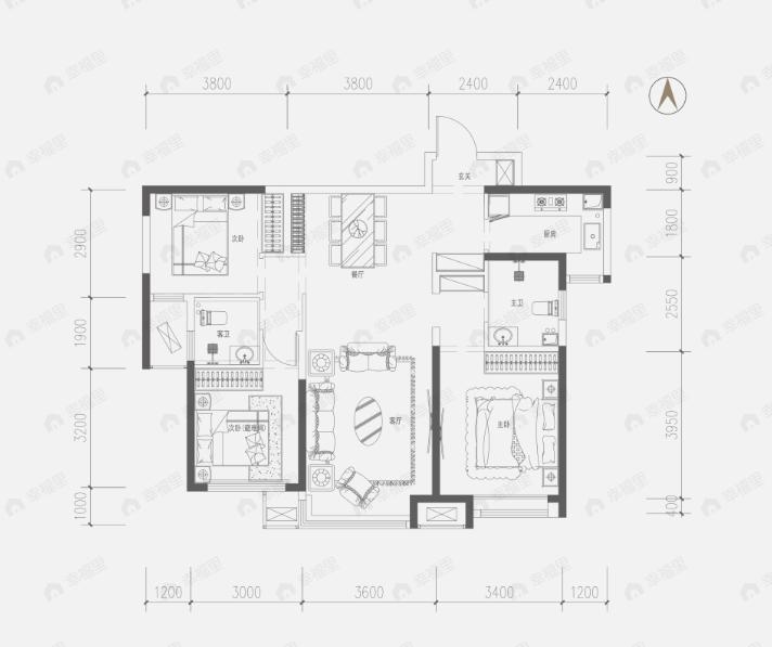 高科麓湾国际社区3室2厅2卫户型图