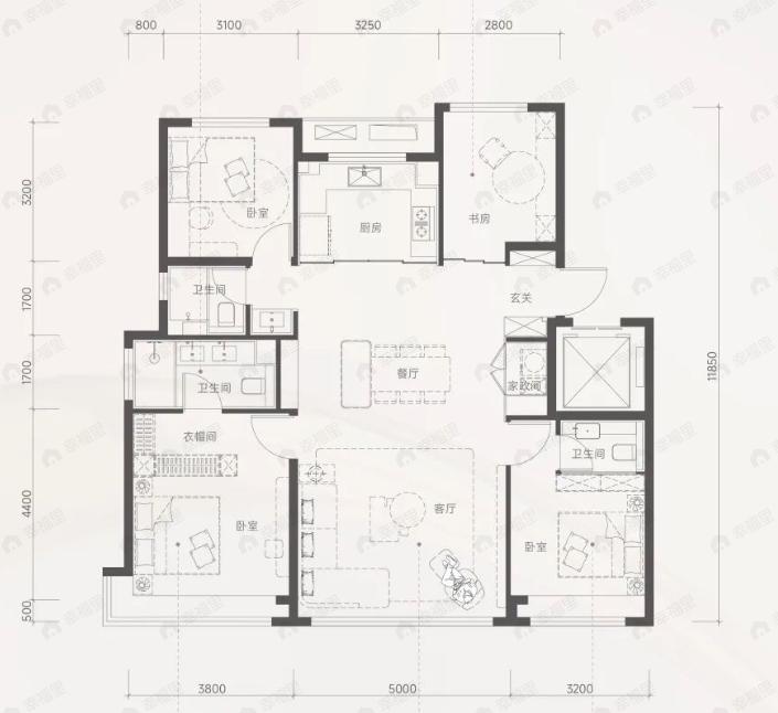 朝央和煦4室2厅3卫户型图