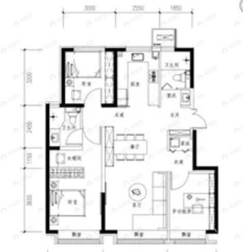 3室2厅2卫建面110平户型图