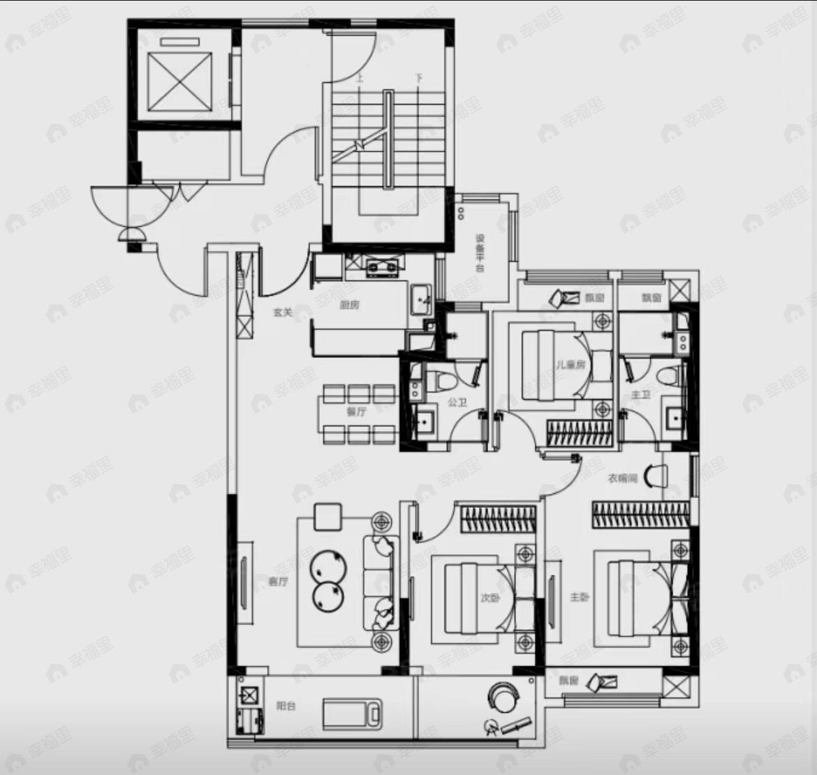 3室2厅2卫建面126平户型图