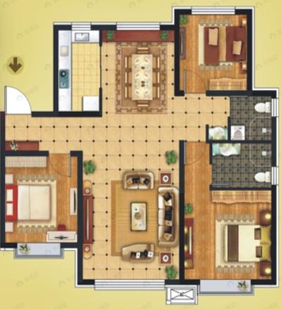 栋梁苑3室2厅2卫户型图