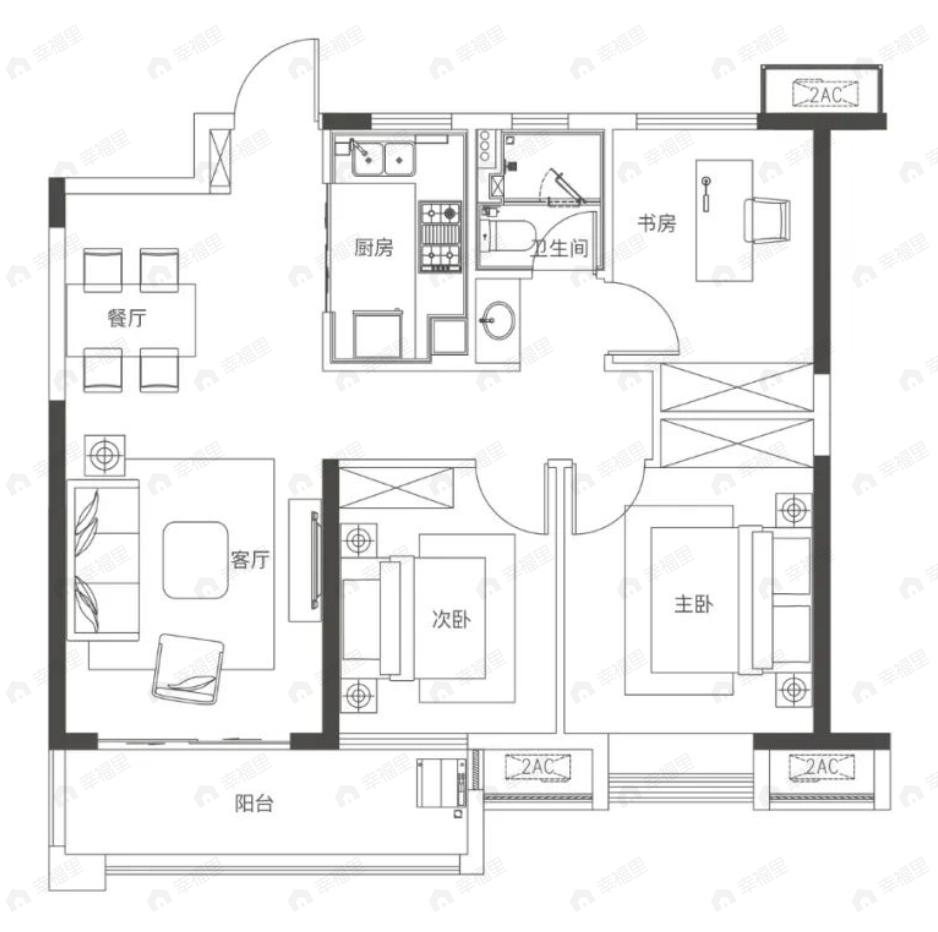 新力雅园3室2厅1卫户型图