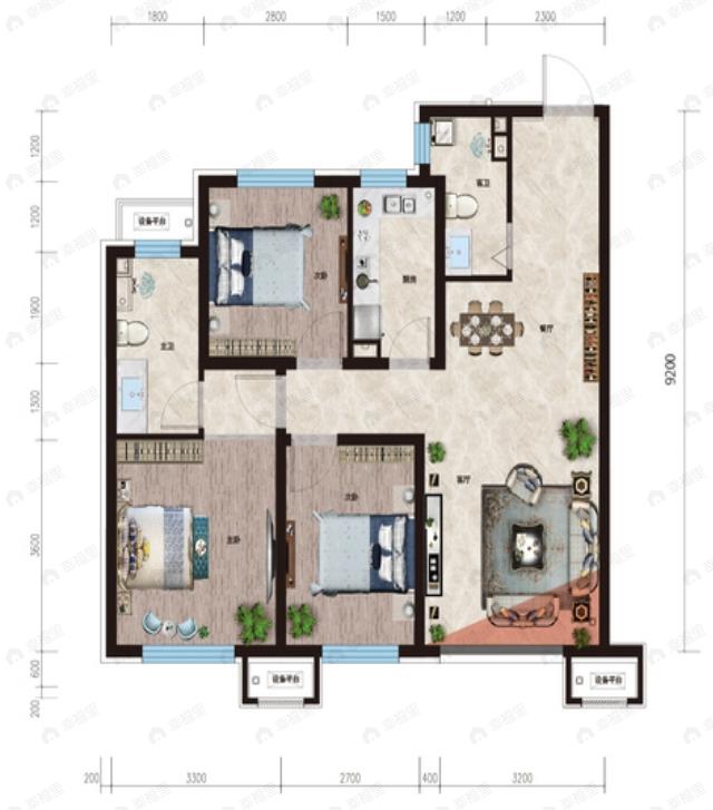 七星壹号3室2厅2卫户型图