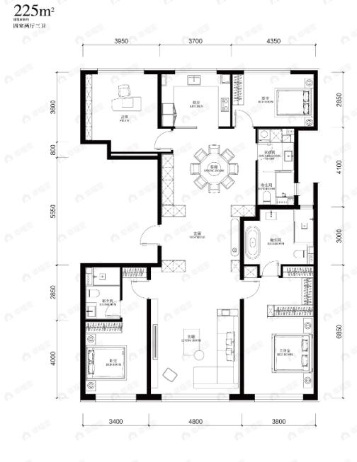 4室2厅3卫建面225平undefined户型图