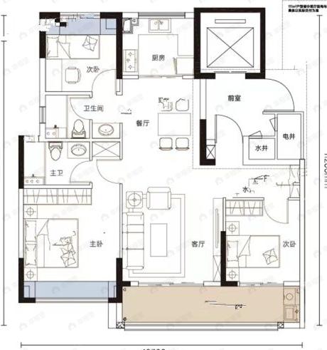 3室2厅2卫建面108平北|南户型图