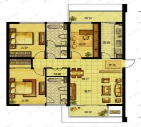 3室2厅2卫建面143平南|北户型图