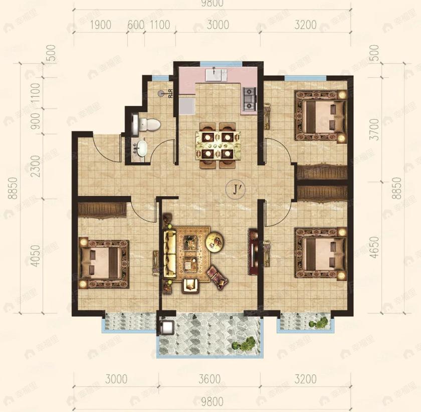 天著华府3室2厅1卫户型图
