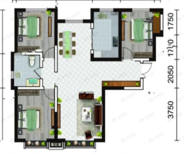 紫金东湖左岸3室2厅1卫户型图
