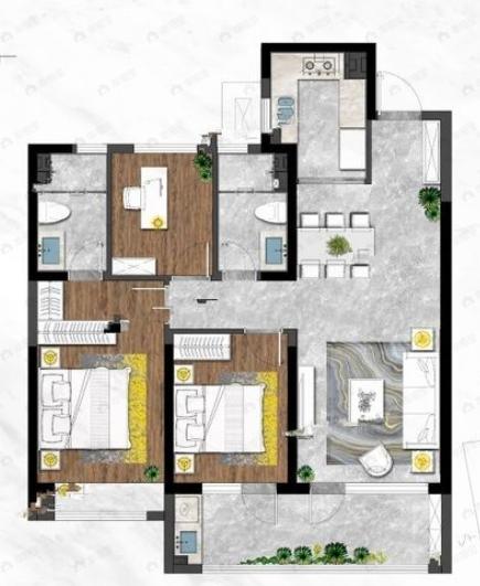 东宸府·珑院3室2厅2卫户型图
