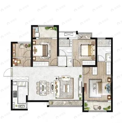 4室2厅2卫建面130平北|南户型图