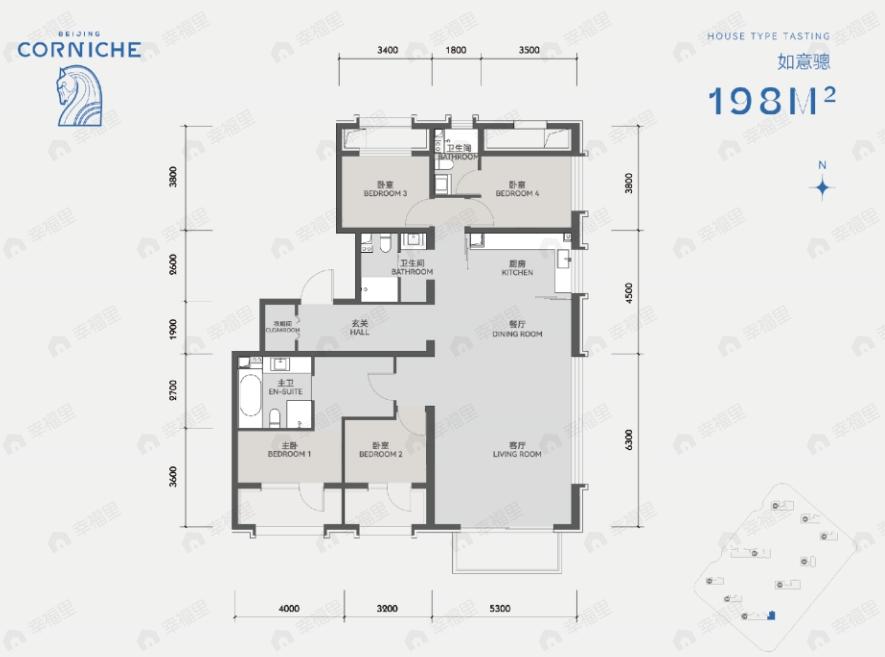 4室2厅3卫建面198平户型图